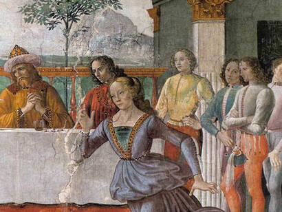 Domenico Ghirlandaio, Cappella Tornabuoni, Banchetto di Erode, dettaglio