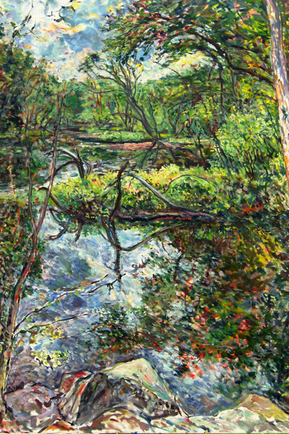 James Chisholm, Trees Within the Ipswich River, Topsfield, 50” x 40” x 2”, Oil on Canvas, Courtesy of Agora Gallery  