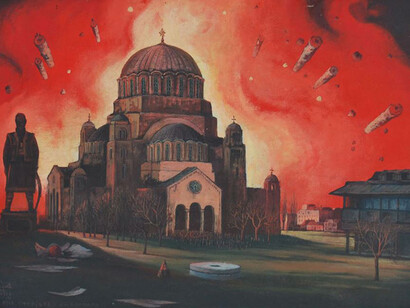 En todos los cuadros de Milić od Mačve hay piedras o leños que caen a granel desde el cielo, como lluvia