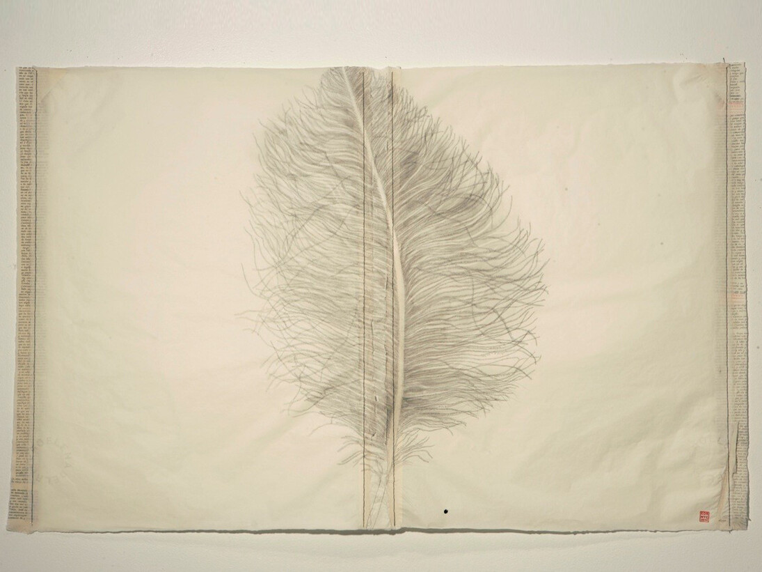 Elena del Rivero, Flying Letter, #9, 2010, Graphite, ink and thread on abaca paper, 29.5 x 46.75 inches, 74.9 x 118.7 cm