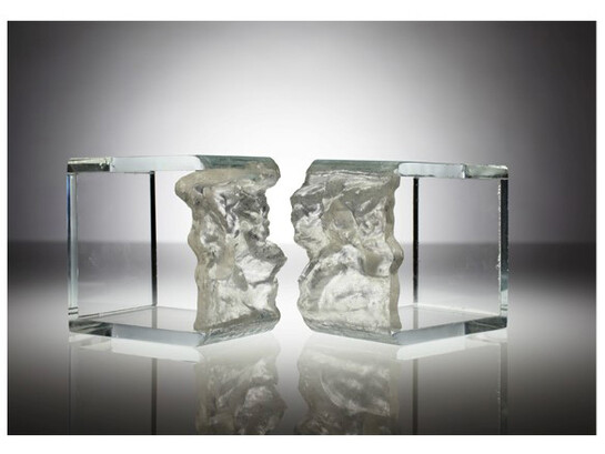 KNS Collective, "Topo Cuff,” 2011, Cast glass of 3-print of geo map of glaciers