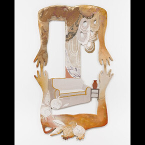 Rachael Zur, Entombment & Embrace, 40.5x24.5x0.5 inches, expanded painting. Courtesy the artist and Hanson Howard Gallery
