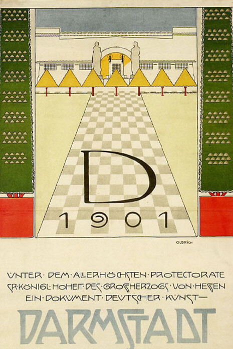 Joseph Maria Olbrich, Plakat für die Künstlerkolonie-Ausstellung Mathildenhöhe Darmstadt, 1901. Lithografie, 82,5 x 50 cm. Städtische Kunstsammlung Darmstadt, Institut Mathildenhöhe, Darmstadt.