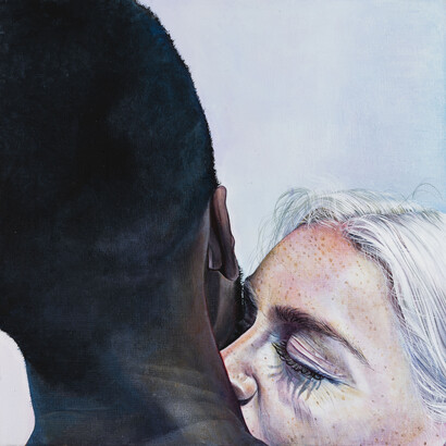 Ishbel Myerscough, Kiss, 2019, oil on canvas ©Ishbel Myerscough, courtesy of Flowers Gallery