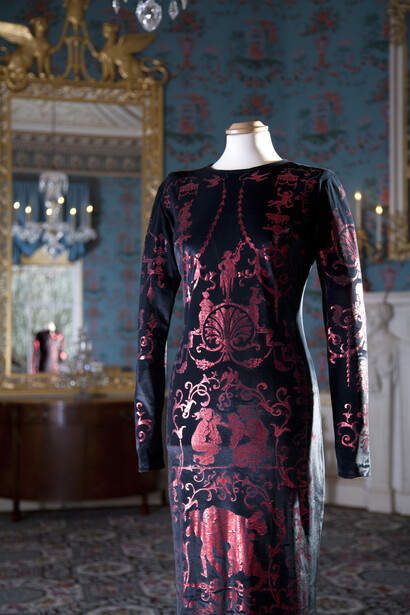 Vivienne Westwood, Dress, Portrait collection, 1990-91, Stretch velvet with red foil, Private collection, Photographed at Danson House, Kent by Daniel Luke 