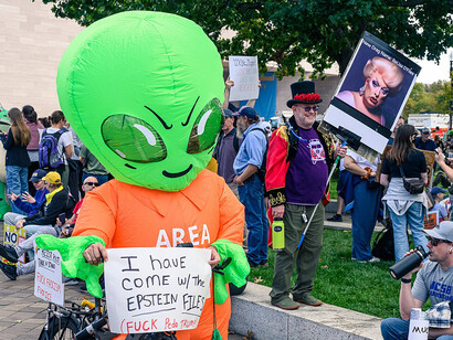 Images from the June 14, 2025 “No Kings” protests and the concurrent “Release the Epstein Files” demonstrations