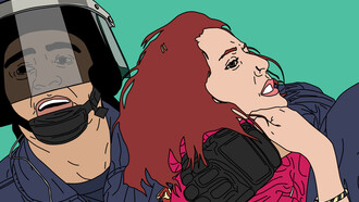 María María Acha-Kutscher. Protesta contra la represión policial ante el Congreso de los Diputados de Madrid