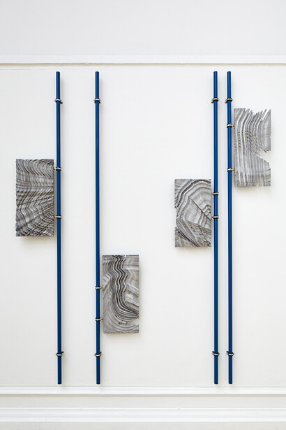 Nicolas Deshayes, Le Chant du Styrene, 2013, Cast aluminium, powder coated steel and fixings, Photo by Andy Stagg