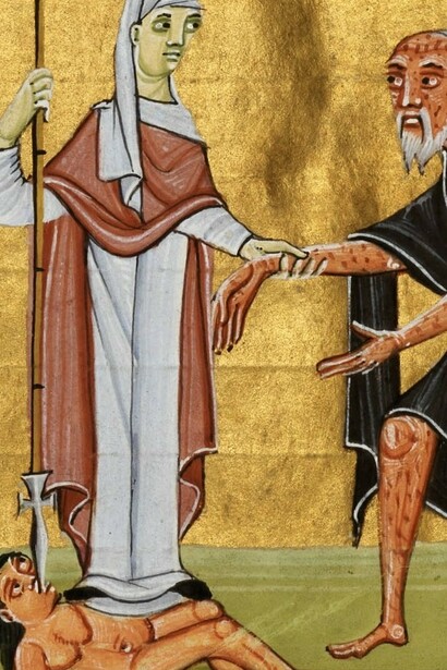 "Triunfo de la virtud sobre el vicio", ilustración del Apocalipsis de Bamberg, Siglo XI