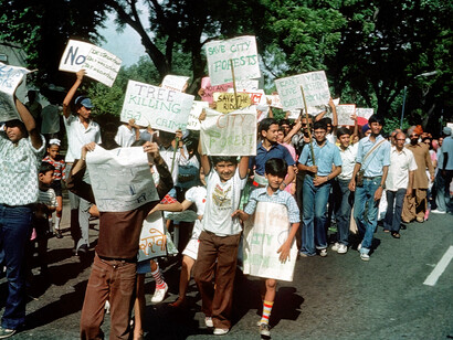 Youth at protest march organised by Kalpavriksh to protect Delhi's forests, 1979 @ Mahendra Vyas