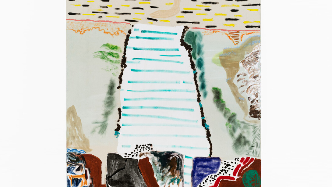 Shara Hughes, Night Night, 2015, Oil, enamel, acrylic spray paint on canvas, 58 x 48 inches