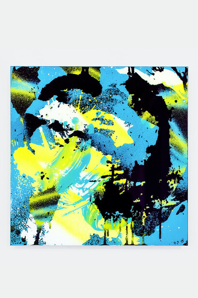 MOSES & TAPS™, 2019, Scratchiti XLIII, Spraypaint on museum glass, 50 x 50 cm