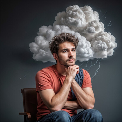 L'immagine di un uomo che pensa così come costruita dall'intelligenza artificiale