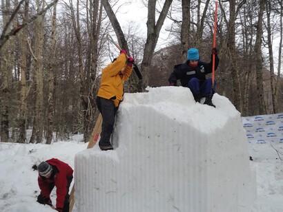 Tallando un bloque de nieve