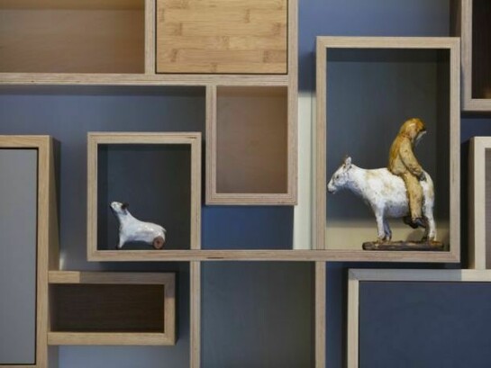 Sam Scott, Shelved 1, 2014, with selection of work from various artists, installation view of Mixed Display 2014 at Marsden Woo Gallery, photo © Philip Sayer, courtesy of Marsden Woo Gallery, London