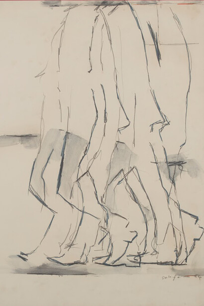 Mario Schifano,
(Homs, Libia, 1934 – Roma, 1998),
Gente che cammina,
1964,
grafite e acquerello su carta, 72 x 54 cm,
Museo del Novecento - Donazione Bertolini