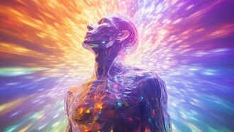 A visualization of the human body as an energetic network — a living matrix where light, vibration, and matter converge