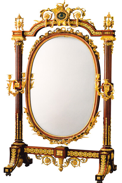 Alexandre Georges Fourdinois, 1799-1871, French, Empress Eugénie’s standing mirror, 19th century, Mahogany and gilded bronze, 232 x 127 cm, Musée national du château de Compiègne, Compiègne, Second Empire style
