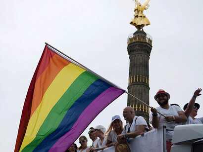 Rainbow flag flown in front of the Siegessäule