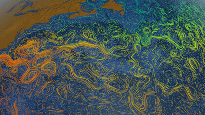 Golfstrom-Meeresoberflächenströmungen und -temperaturen NASA