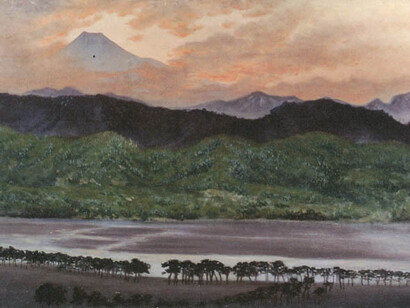 Takahashi Yuichi; detalle de «Vista del monte Fuji desde Makigahara» (1878)