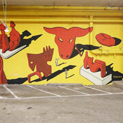 Various artists, Downtown. Illustrations at the Golda Parking Garage, exhibition view. Courtesy of Tel Aviv Museum of Art