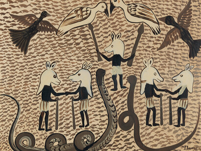 Ilunga, Untitled, c. 1950, Oil on paper, 35 × 43.5 cm, Collection Pierre Loos, Brussels © Norbert Ilunga, Photo © André Morin
