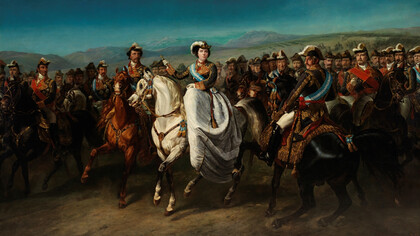 Charles Porion, Isabel II y su Estado Mayor, a caballo