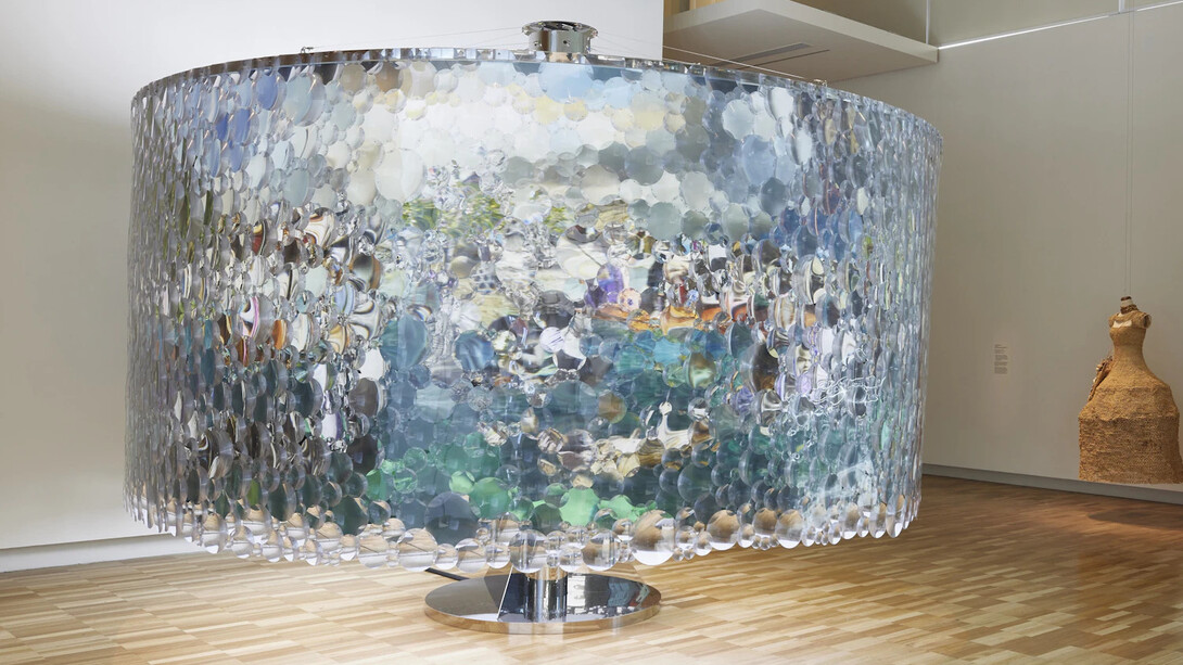 Installation view of And still I rise with artworks (foreground) Suzann Victor Sea lantern II 2025 and Kyra Mancktelow Unconstitutional love, 2025. Courtesy of Art Gallery of NSW