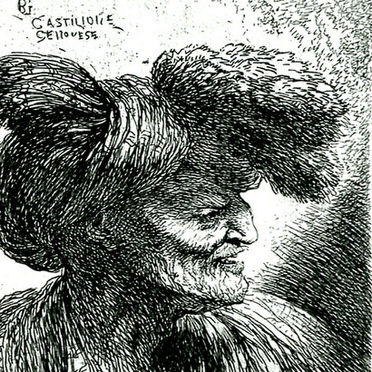 Giovan Battista Castiglione detto Grechetto, “Testa con turbante”, metà XVII secolo. Le sue acqueforti toccano i più svariati temi e sono ricche di contrasti e intensità.