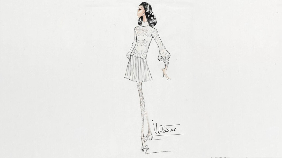 Valentino Garavani. Il disegno dell’abito bianco indossato da Jackie Kennedy per il suo matrimonio con Aristotele Onassis 