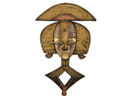 Reliquary Guardian Figure (Mbulu Ngulu or Mbulu Viti), Gabon, Kota people, 19th century. Wood, copper, copper alloy, and iron, 24 7/8 x 16 x 3 inches. Purchase: William Rockhill Nelson Trust through the George H. and Elizabeth O. Davis Fund, 99-20.