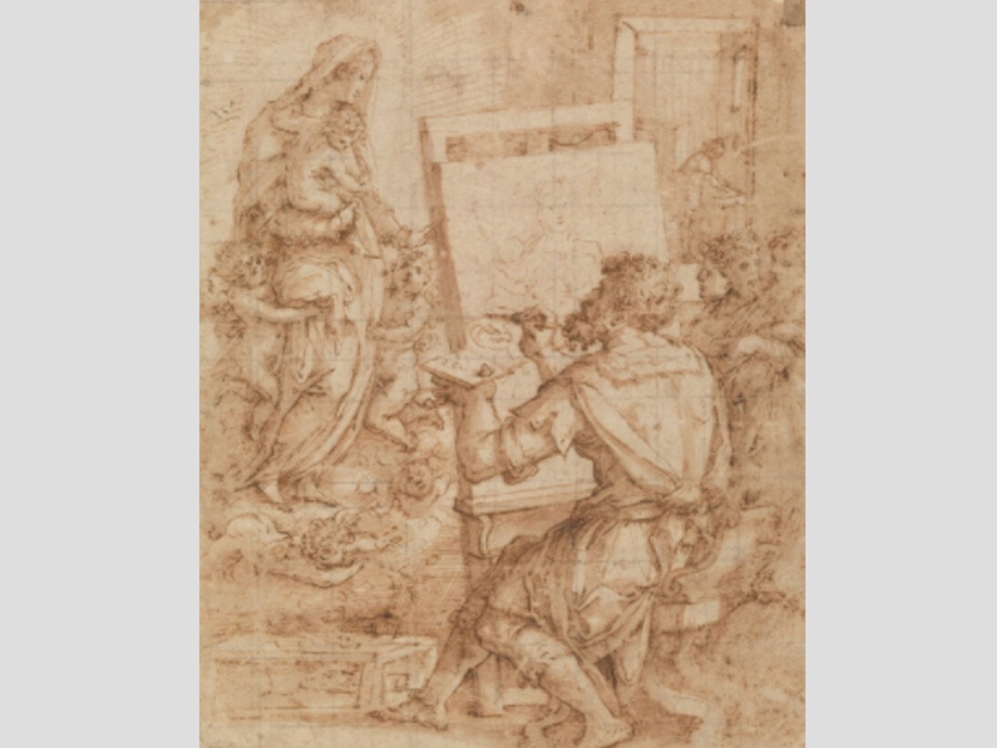 San Lucas pintando a la Virgen, 1567 - 1572. Aguada, Lápiz, Pluma, Tinta parda sobre papel agarbanzado, 264 x 214 mm. Courtesy of Museo del Prado
