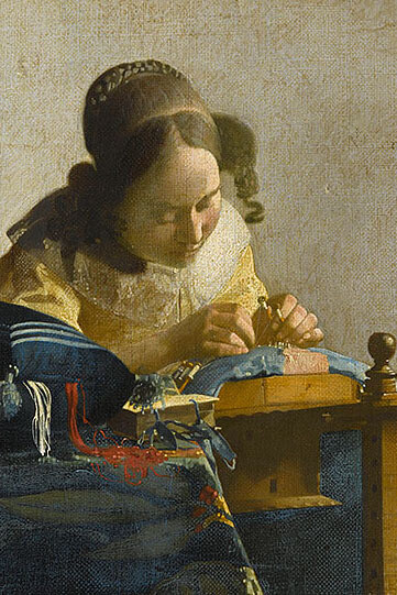 Johannes Vermeer, The Lacemaker, c. 1670–1671, oil on canvas on panel, Musée du Louvre, Département des peintures, Paris, Acquired in 1870