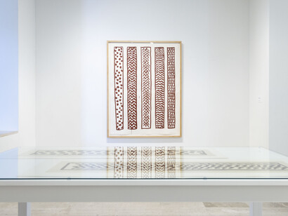 Hernández Pijuan, Llaurats, vista de exhibición. Cortesía del Museo Patio Herreriano