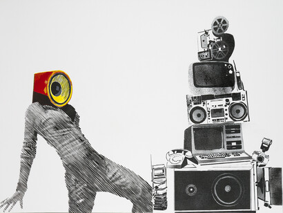Khaled Takreti, 220 Volts, 2014, Acrylic on canvas, 106 x 160 cm