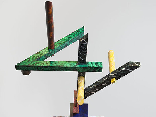 Coco Crampton, Bower, 2016, wood, mdf, glazed ceramic, copper, oil paint, 189 x 70 x 45 cm. Courtesy of Belmacz Gallery 