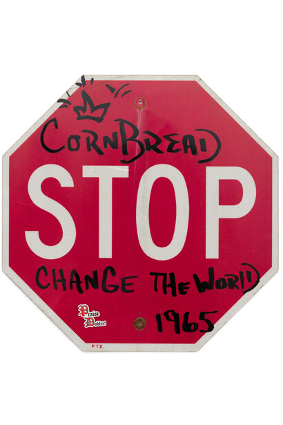 Cornbread, Change the world 1965 stop sign, 2025. Courtesy of Paradigm Gallery + Studio
