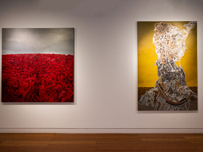 Sajal Sarkar, Birth of another God, exhibition view. Courtesy of Aicon Contemporary