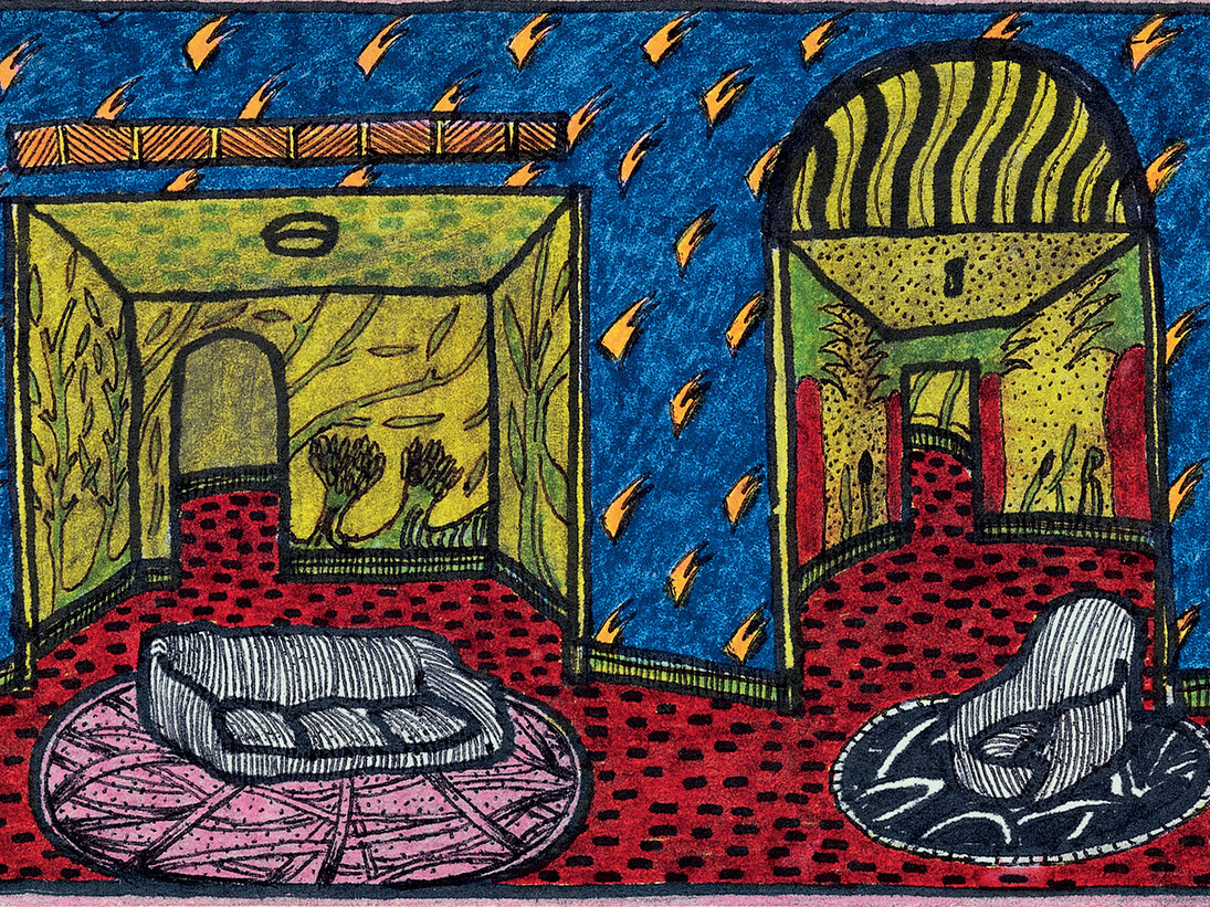 David Lynch, Untitled (drawing for an interior), undated, Pencil and felt-tip on paper, 7,6 x 12,7 cm, Collection of the Fondation Cartier pour l’art contemporain, Paris, © David Lynch, Exhibition Les Habitants, Fondation Cartier pour l’art contemporain, Paris, October 25, 2014 - February 22, 2015