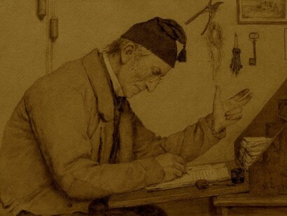 «Escritor en el escritorio», Albert Anker