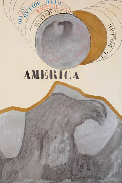 Franco Angeli, America 64, 1964, tecnica mista su cartoncino