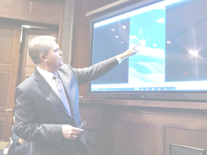 Deputy Director of Naval Intelligence Scott Bray played a video of an 'unidentified aerial phenomena', commonly referred to as UFOs, during a groundbreaking UFO hearing in May 2022