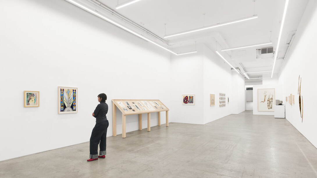 Faith Wilding, Inside, outside, alive in the shell, exhibition view. Courtesy of Anat Ebgi