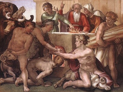 "Sacrificio di Noè", Michelangelo Buonarroti, 1508-1510, affresco parte della decorazione della volta della, Cappella Sistina, Città del Vaticano