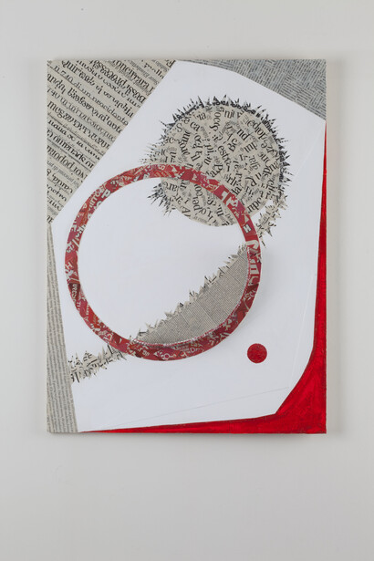 Orioli Elemento formale 8 agrafia 2015 tecnica mista 60x80