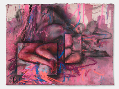 Jenny Saville, Study for Ekkyklema I, 2023. Acrylic, charcoal, and pastel on watercolor paper, 22 3/4 x 30 inches (57.7 x 76 cm) © Jenny Saville. All rights reserved, DACS 2023. Photo by Prudence Cuming Associates Ltd. Courtesy of Gagosian
