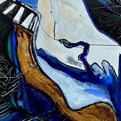 "Golden Journey", de la serie "Scopulis", 220x300 cms, técnica mixta sobre lienzo, Rebeca Segura, 2023