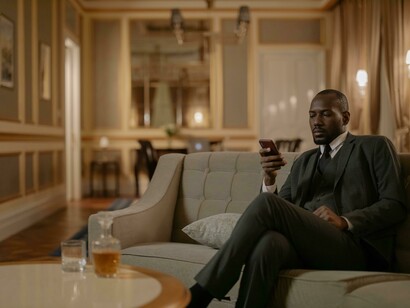 A man spending the evening alone with a glass of whiskey
