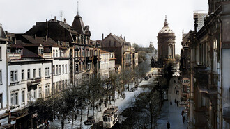 Der Mannheimer Wasserturm, 1930 (Blick aus den Planken)